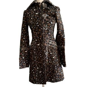 Tuleh Printed Brown Trench Coat Size 2 Cotton Geometric